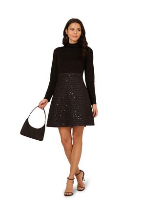 Adrianna Papell Womens Ponte Sequin Boucle Dress - Black - Size 18 UK