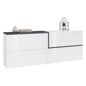 Dmora Aparador Moderno Con 4 Puertas, Made In Italy, Aparador De Cocina, Buffet De Dise&ntilde;o Para Sala De Estar, 210x40h80 Cm, Blanco Brillante Y Gris Pizarra,