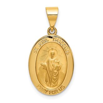 Diamond2Deal 14k Yellow Gold Polished and Satin St Jude Thaddeus Medal Hollow Pendant