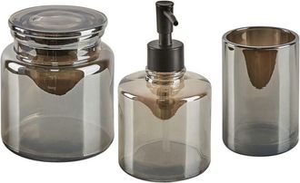 Beliani Beliani - Conjunto De 3 Accesorios De Ba&ntilde;o De Vidrio Gris Dispensador Portacepillos Recipiente Glamour Managua