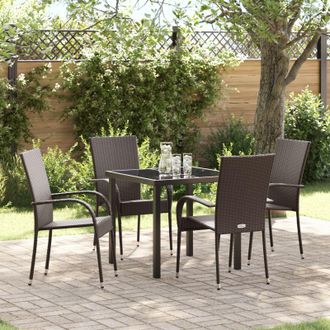 Berkfield Home 5 Piece Garden Dining Set Brown Poly Rattan