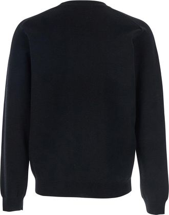 Maison Kitsun&eacute; Mens Black Crew Neck Sweater With Fox Patch Merinos Extrafine Wool Tops Top