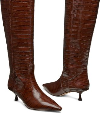 Stuart Weitzman Naomi 50 Boots Womens Walnut Leather Pointed Toe HTAT1039