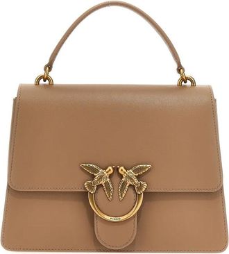Pinko Structured Beige Top Handle Tote With Bird Clasp