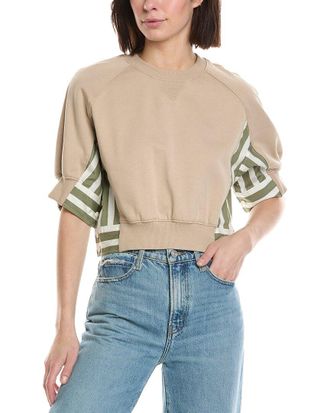 3.1 Phillip Lim 3/4 Sleeve Cropped Combo Sweatshirt