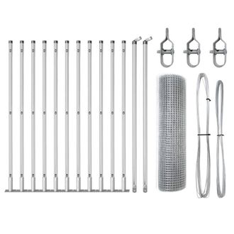 Berkfield Home Welded Wire Fence with 13 Flanged Posts 0.4x25 m Galvanised Steel in Silver