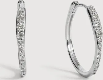 Monica Vinader Sterling Silver Riva Pav&eacute; Diamond Medium Hoop Earrings Lab Grown Diamond