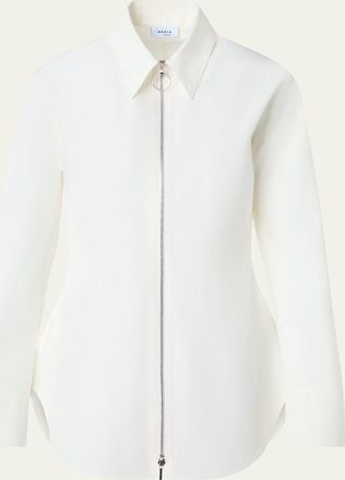 Akris Zip-Front Cotton Poplin Collared Shirt
