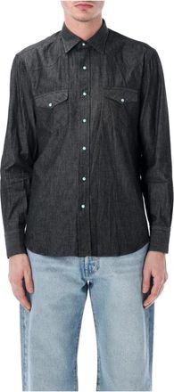Salvatore Piccolo Black Wash Western Shirt - Heren - Spijkeroverhemden - Zwart - M - Overhemden