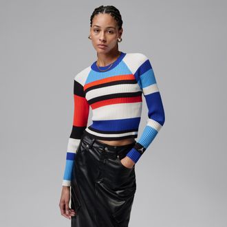 Nike Jordan Womens Jordan Flight Long-Sleeve Striped Sweater in Blue | II7142-412