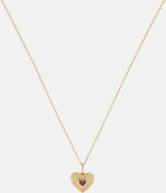 Sydney Evan Fluted Heart 14kt gold chain necklace with ruby
