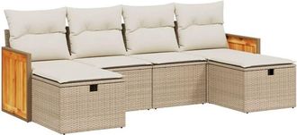 vidaXL Vidaxl - Juego De Sof&aacute;s Jard&iacute;n Con Cojines 6 Pzas Rat&aacute;n Sint&eacute;tico Beige
