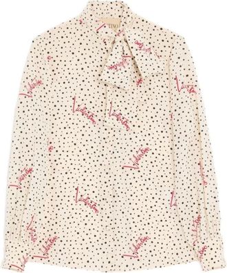 Valentino Overhemden, Dames, Beige, S, Polka Dot Strik Blouse
