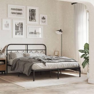 Berkfield Home Metal Bed Frame without Mattress with Headboard Black 140x190cm | Size: 140x190 cm