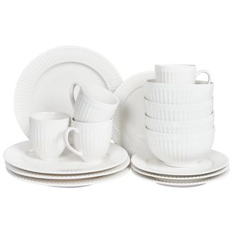 Beliani Beliani - Conjunto De 16 Piezas Vajilla De Porcelana Caol&iacute;n Artesanal Acabado Brillante Blanco Cowslip
