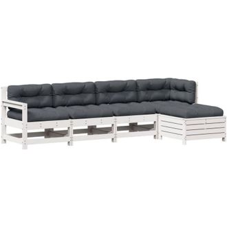 vidaXL Set Muebles Jard&iacute;n 5 Pzas Con Cojines Madera Maciza Pino Blanco Vidaxl