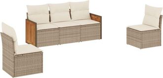vidaXL Juego De Sof&aacute;s Jard&iacute;n Con Cojines 5 Pzas Rat&aacute;n Sint&eacute;tico Beige Vidaxl