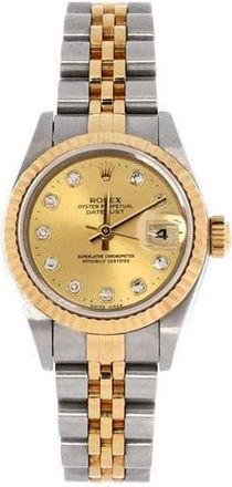 Rolex Oyster Perpetual Datejust Automatic Watch Stainless Steel and Yellow Gold with Diamond Markers 26 in Metallic Silver at Nordstrom