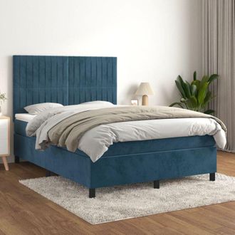 vidaXL Cama Box Spring Con Colch&oacute;n Terciopelo Azul Oscuro 140x190 Cm Vidaxl