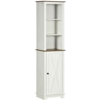 Kleankin Armario de ba&ntilde;o 39.5x30x160 cm blanco, marr&oacute;n