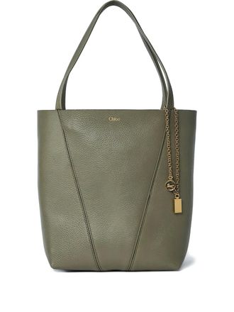 Chlo&eacute; Spin pebble-grain logo tote bag - Green