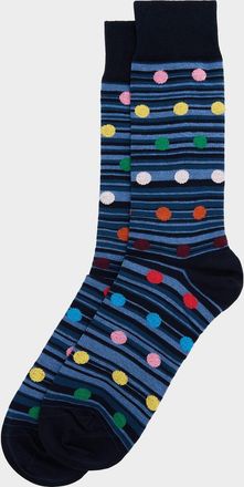 Paul Smith Mens Kinsley Polka Dot Overlay Signature Stripe Crew Socks