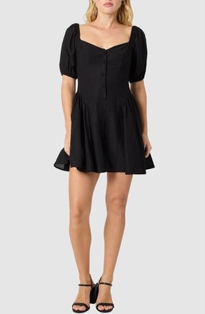 Lush Puff Sleeve Button Front Dress in Black at Nordstrom Rack, Size X-Large