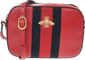 Gucci Bee Web Camera Leather Red Leather Handbag (Pre-Owned)
