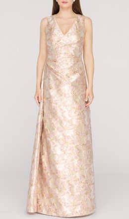JS Collections Deborah A-Line Jacquard Gown in Gold/Blush at Nordstrom, Size 18