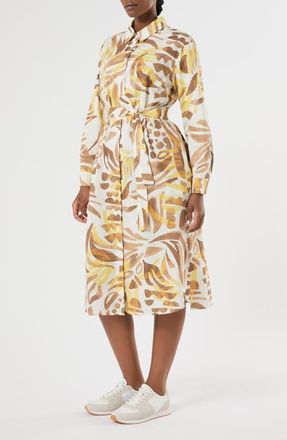 Marina Rinaldi Voyage Collection Print Long Sleeve Stretch Poplin Shirtdress in Ivory at Nordstrom, Size 22W