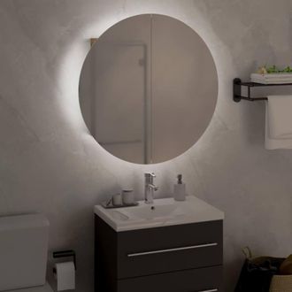 Berkfield Home Beautiful Bathroom Cabinet with Round Mirror&LED Oak 47x47x17.5 cm in Brown
