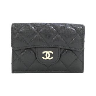 Chanel Black Bordeaux Grained Calfskin Wallet (Tri-Fold) (Pre-Owned)