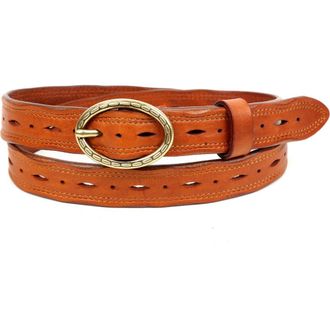 OLD TREND Vintage Genuine Leather Perforated Classic Detail Belt in Camel at Nordstrom, Size Medium