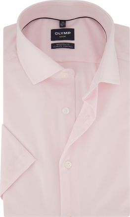 Olymp Modern fit Olymp overhemd roze witte knopen strijkvrij korte mouw