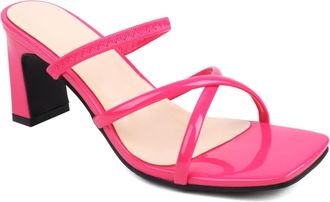 Generic Womens Square Open Toe Slingback Mules Chunky High Heel Wedding Shoes for Bride Slip on Evening Party Prom Sandals,Fuchsia,5.5 UK