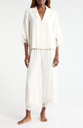 Nordstrom Midnight Lace Satin Pajamas in Ivory Egret at Nordstrom, Size X-Large