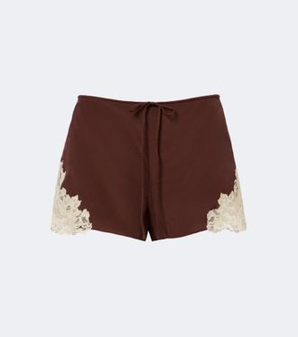De La Vali Elia lace-trimmed cr&ecirc;pe de chine shorts