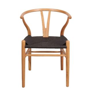 Miv Interiores Silla wishbone natural asiento negro madera marr&oacute;n