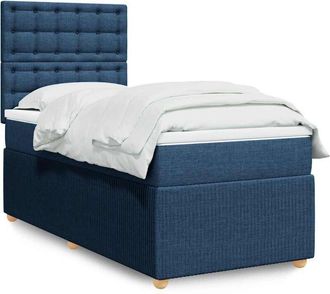 vidaXL Cama Box Spring Con Colch&oacute;n Tela Azul 90x190 Cm Vidaxl