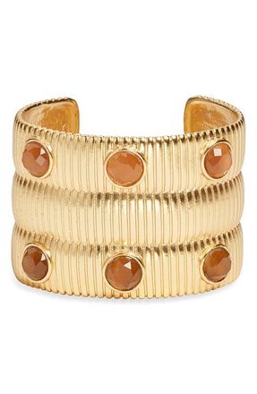Karine Sultan Mocha Ribbed Cuff Bracelet in Gold at Nordstrom