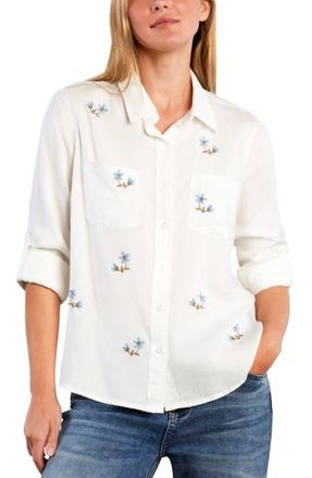 BILLY T Sunny Ditsy Floral Embroidered Button-Up Shirt in White Flower at Nordstrom, Size X-Small