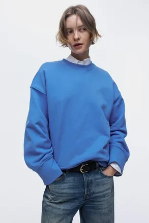 H&M Oversized Cotton Sweatshirt in Blue at Nordstrom, Size X-Small