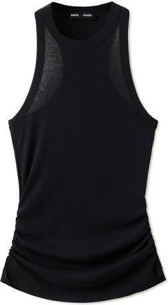Mango Featuring Hailey Bieber Ruched Cotton Top in Black at Nordstrom, Size X-Small