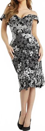 Jovani Off Shoulder Floral Embroidered Dress In Black/silver