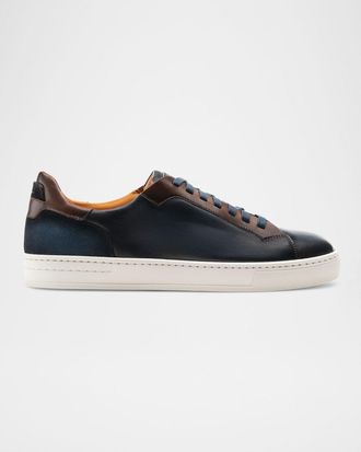 Magnanni Men & apos;s Amadeo Burnished Leather Low-Top Sneakers