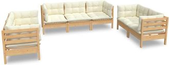 vidaXL Muebles De Jard&iacute;n 7 Pzas Y Cojines Madera Maciza De Pino Crema Vidaxl