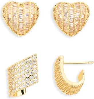 Cara Set of 2 Pav&eacute; Crystal Stud Earrings in Gold at Nordstrom Rack