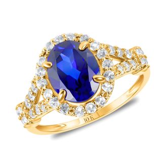 MAX + STONE Solid 10k Yellow or White Gold Oval Cut Gemstone Halo Birthstone Ring