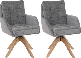Hhg [nunca Usado] Juego De 2 Sillas De Comedor Hhg-708, Silla De Cocina, Giratoria, Tejido De Chenilla (680 G/m&sup2;), Certificaci&oacute;n Oeko-tex, Madera Mvg, Gri
