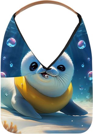 Generic Lovely Harp Seal Swims Underwater Reusable Lightweight Grocery Bags - Foldable Into Compact Pouch, Washable & Sturdy, Multipurpose for Shopping and Tr